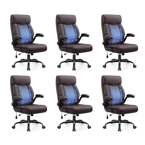 Image of Ergonomic Office Chair with Lumbar Support, Executive Leather Computer Desk Chair with Flip Up Arms & Rocking Function, High Back Big and Tall Comfortable Gaming Chair for Home Office