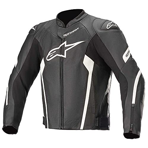 Alpinestars Faster V2 Airflow Mens Leather Motorcycle Jacket Black/White 48 EUR, Black/White, 48