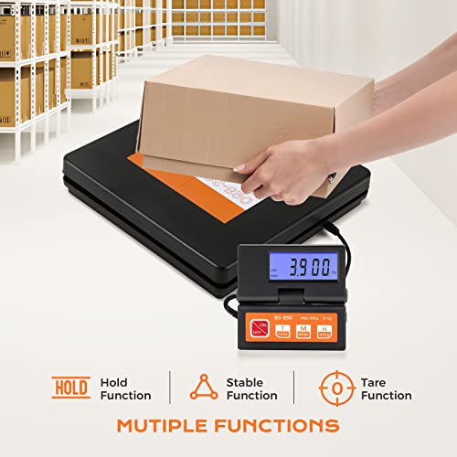 Bonvoisin Paketwaage Postwaage Digitale 50kg/110lb,2g Plattformwaage mit separatem großem LCD-Display, 2 AAA-Batterien und EU-Netzadapter enthalten, g/kg/oz/lb mit Stable & Hold-Anzeige
