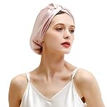 ZIMASILK 22 Momme 100% Mulberry Silk Sleep Cap for Women Hair Care,Natural Silk Hair Wrap for Sleeping, Bonnet with Elastic Stay On Head, Classic Pleated(1Pc, Light Plum/Pink)