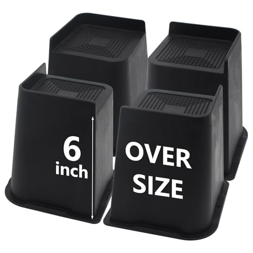 HANIHUA 4 Pack Oversized Bed Risers 6 inch Heavy Duty, Furniture Risers, Black Bed Lifts Risers for Table, Sofa, Chair, Couch, Desk, Bed Frame Risers Supports Up to 6,500 Lbs