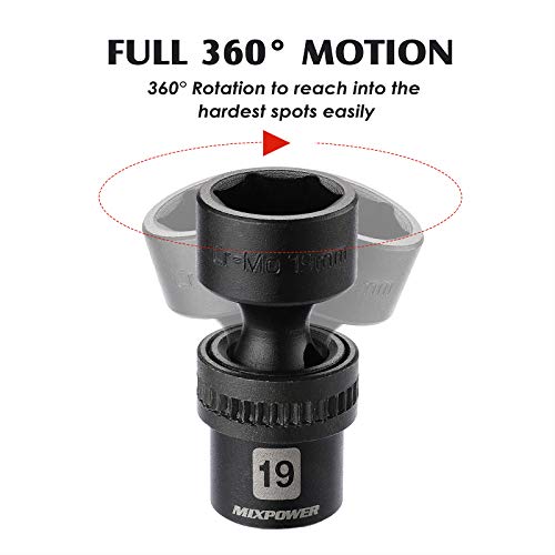 Mixpower 15-Piece 3/8" Drive Shallow Universal Impact Socket Set, 6 Point, Metric, 8-22Mm, Cr-Mo, Swivel Socket With Flexible Wobble… #TOP4