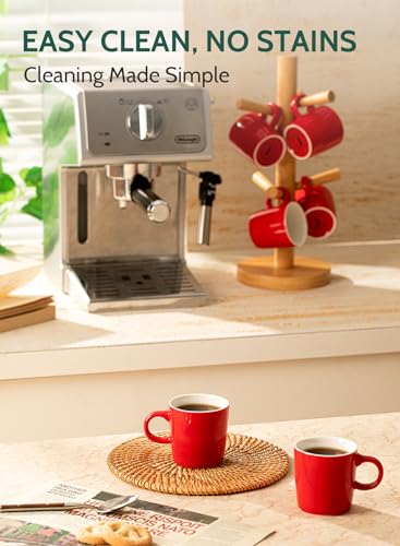 Image of Sweese 3.5oz Porcelain Espresso Cups Set of 4, Mini Coffee Mugs Demitasse Cups - Red