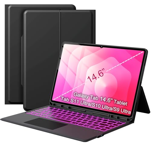 for 14.6 inch Samsung Galaxy Tab S11 Ultra/ S10 Ultra/ S9 Ultra /S8 Ultra Case with Keyboard - Folio Book Cover with Touchpad - 7 Color Backlit Keyboard with S Pen Holder for 14.6