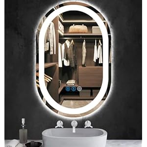 THEKLA 16 x 24 Inch LED Oval Mirror with Lights Memory Front Light 3 Color Dimmable Anti-Fog Oval Lighted Vanity Mirror for Bathroom Wall Horizontal Vertical Mount Ovals Smart Light up Mirrors