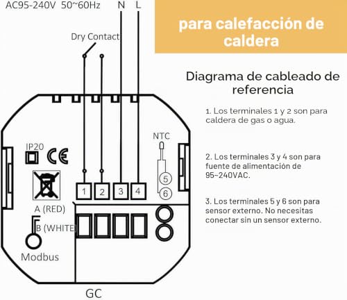 Miniatura 3 de Termostato Wifi Para Caldera De Gas, Termostato Inteligente, Alimentación Por Corriente, 220 V, Pantalla Lcd Táctil, Retroiluminada, Programable Con Alexa Y Teléfono App Blanco