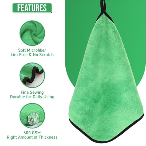 Image of Btag Microfiber Cleaning Cloth, 40x60 cms 600 GSM | Highly Absorbent,Lint and Streak Free, Multi-Purpose Wash Cloth for Kitchen,Car,Window,Stainless Steel,Silverwear(Green 40x60cms) Pack of 2