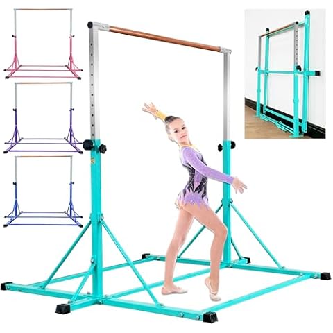 MARFULA Gymnastic Bar with Big Triangle Sturcture Kip Bar with Three Connections Gymnastic Training Equipment for Kids 3-18 Years Home and Club Use(Teal Cover