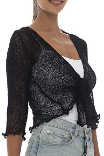 Back From Bali NAV35272 Womens Lightweight Knit Cardigan Shrug Lite Sheer Black thumb #2
