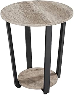 costoffs Industrial Round Sofa Side Table Coffee Table Floor Shelf End Table with Metal Frame for Living Room Bedroom, Stable and Simple Construction, Gray