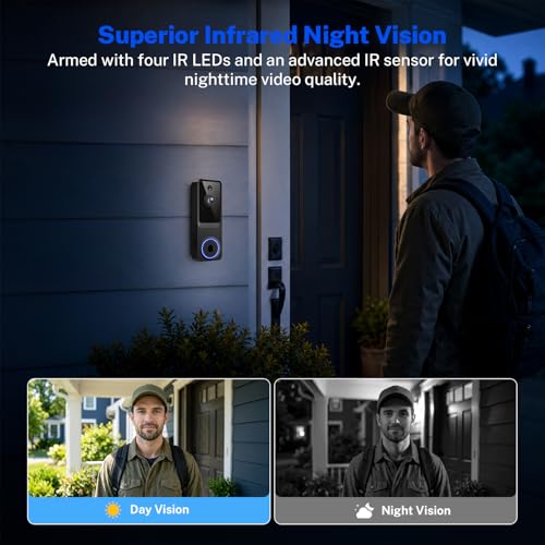 Image of 1080P Battery Security Camera Wireless, Video Doorbell Camera with Night Vision, AI Human Detection, 2-Way Audio, Live View, 2.4G WiFi Only, Cloud Storage