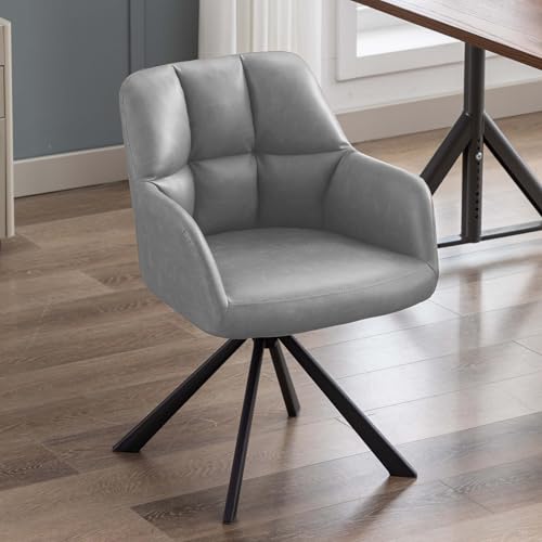 Image of Finch Fox Battle Modern 360 Swivel Mid-Back Arm Faux-Leather Study Upholstered Comfortable Metal Base Computer Office Desk Chair in Light Grey Color (Set of 2)