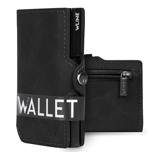 WLine Portafoglio Uomo Slim con Portamonete Rfid Compatto ed Elegante - Porta Carte di Credito Uomo e Donna Schermato in Pelle PU - Portatessere Uomo Tascabile (Nero Vintage con Zip)