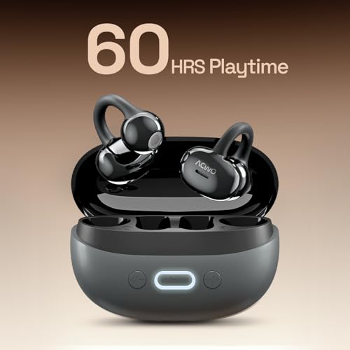 Image of ACwO DwOTS Flow 2 Open-Ear OWS Earbuds with Smart Case Control, Clip-On Design with Ear Hooks, AI-ENC Mic, Up to 60 Hours Playtime, Dual Connectivity, IPX5 Sweat Resistance, Wireless Earbuds (Grey)