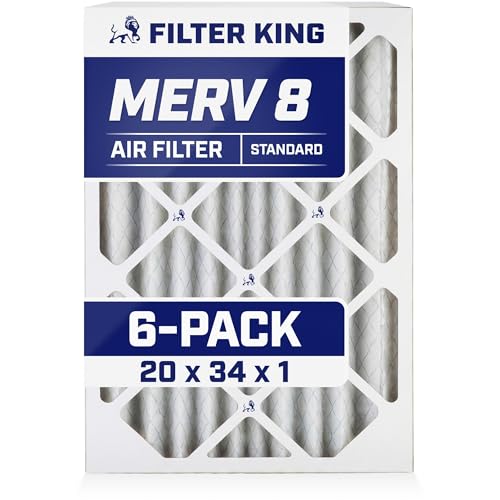 Image of Filter King 20x34x1 Air Filter MERV 8, AC Furnace Filters (6-Pack) | Dust & Allergy Control (Actual Size: 19.5 x 33.5 x .75)