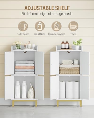 Hzuaneri Bathroom Cabinet, Small Storage Cabinet with 4 Doors, Bathroom Organizers and Storage Cabinets with Adjustable Feet. Cabinets Freestanding for Living Room, Kitchen, 7.1\"D x 14.6\"W x 32.7\"H