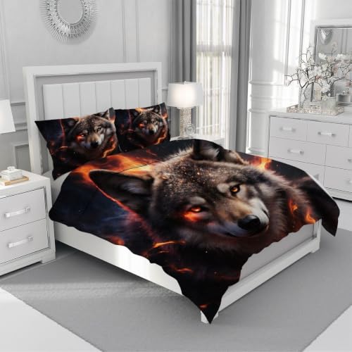 Housse de couette loup 3D parures de lit en microfibre douce enfant 90x190