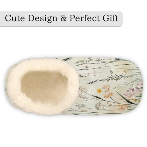 Vintage Watercolor Wildflowers Plants Slippers for Women Slipper Socks Soft Fuzzy House Slippers Shoes for Indoor Bedroom, Winter Cozy Christmas Gifts3