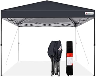 Best Choice Products 10x10ft 1-Person Setup Pop Up Canopy Tent Instant Portable Shelter w/ 1-Button Push, Straight Legs, Wheeled Carry Case, Stakes - Gray