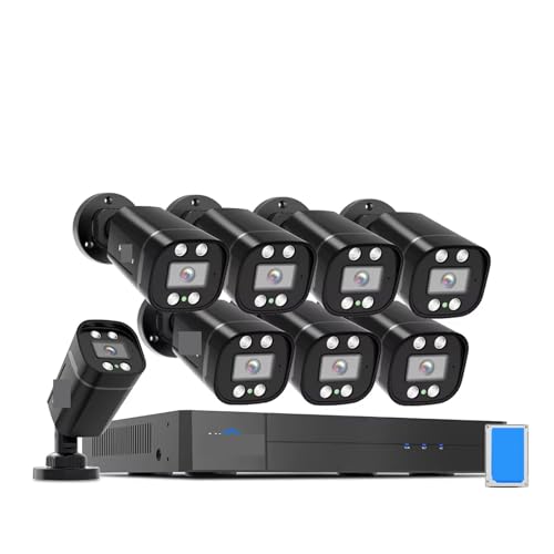 VEKELETE Kits de Sistema de Seguridad con cámara AHD de 8 Canales, cámaras de vigilancia for el hogar de 5 MP, DVR, detección Facial, visión Nocturna(None,8CH 2pcs 5MP CAM)