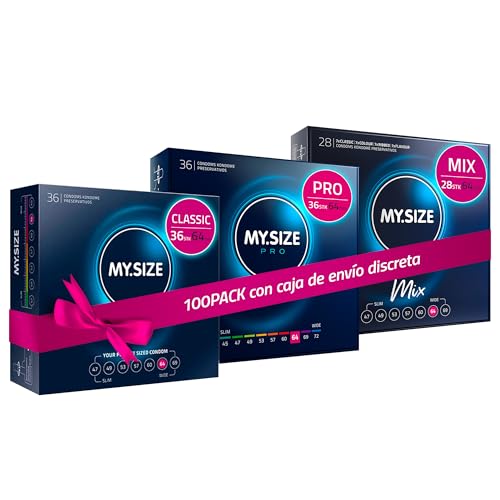MY.SIZE 100 Preservativos 64 mm Megaset Classic+Mix+Pro | Tamaño 1 | Paquete económico de 100 unidades | Preservativo Premium extrafino | Sensible muy fino | Pared fina | Preservativos veganos