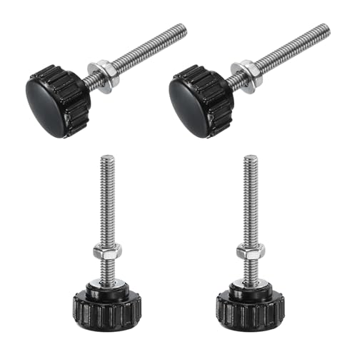 sourcing map 4 Sets Knurled Knobs Thumb Screws with Nuts Washers, Metric M4 x 35mm Male Thread 18mm Plastic Head, 304 Stainless Steel Stud Hand Knobs Clamping Thumbscrews Handles, Black