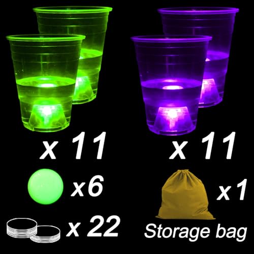 22 Pcs Set Green & Purple Balls Games for Glow Yard Games for Adults, with 6 Glow Games Balls, Cup and Ball Game,Lawn Games (16 oz) - Thumbnail 4