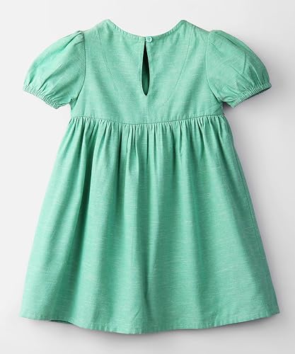 Image of Beebay Kids Girls Rose Embroidery Smocked Chambray Dress | Soft Polycotton Fabric | Round Neck | Casual Wear