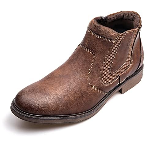 Mens Chelsea Boots Classic Zipper Nubuck Leather Chelsea Ankle Boots Non-Slip Casual Fashion Formal Boots Size 5.5-13 UK (12,Brown) Cover