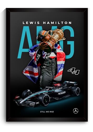 Image of Lewis Hamilton Poster Mercedes F1 Poster | Framed AMG F1 Car A4 Sized (31 x 23 cm) | Lewis Hamilton Posters | Mercedes Car Frame for Wall, Gift for Boys, Formula 1 Frames | Formula 1 Frame (F 027)