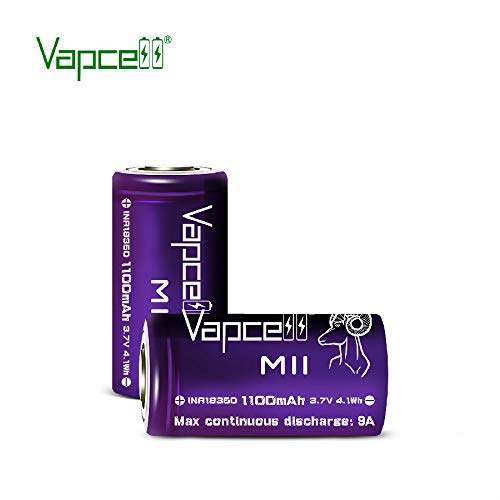 Vapcell 3.7V 1100Mah Flat Top 18350 9A Discharge High Drain Li-On Imr Rechargeable Lithium Battery 2Pcs #TOP1