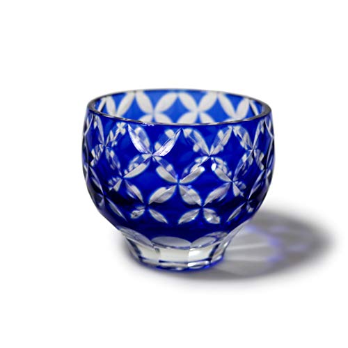 GREEM MARKET(グリームマーケット) 木箱付 工芸品 ガラス細工 切子 グラス コップ 焼酎グラス 切子グラス 日本酒 冷酒 おちょこ お猪口 ぐい?み 品番:GMS02176(ブルー)