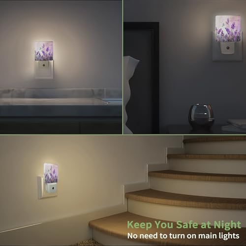Image of Lavander Flower Butterfly Night Light, Night Light Plug into Wall with Dusk to Dawn Sensor, LED Lamp Energy Saving Lights for Men Women Boys Girls,Lamp for Bedroom Bathroom Hallway