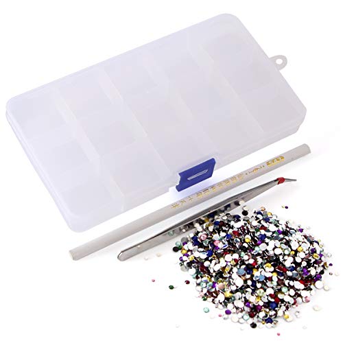 DIY Rhinestones Deco Kit: 2mm 3mm 4mm 5mm Mixed Rhinestones Round Flatback for Phone case Deco Nail Art Crafts (About 3000pcs)