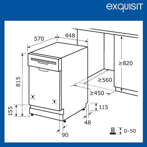 Exquisit START Einbaugeschirrspüler 45 cm, Teilintegriert, 9 Maßgedecke, 9 Liter, Startzeitvorwahl, ECO-Modus, EGSP51009-EB-030E inox