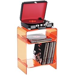 Acrylic Record Player Table with Storage Shelf, Clear Side Table Nightstand (Orange, Large)
