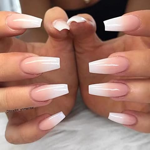 24 PCS Press on Nails Short Almond Medium Fake False Nails With Glue, Gel Acrylic Nail Art Nails for Women Girls (Bare white Gradient) Cover