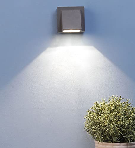 Image of SAH Led Metal Outdoor Wall Light, Black, Waterproof, Warm White for Entryway, Gardens, Pathways, Vanity, Pool Side, Outdoor Stairs and Walls (Modern, 2) (Down, Pack of 1)