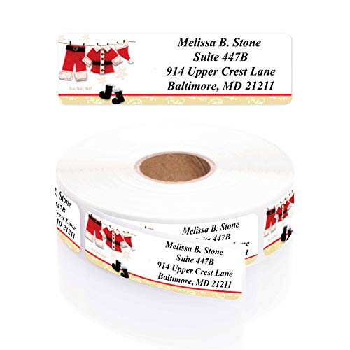 Santa's Yuletide Holiday Designer Rolled Return Address Labels with Elegant Plastic Dispenser