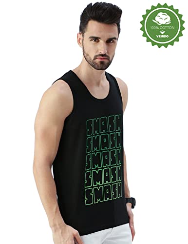 Image of Veirdo Marvel Original Marvel Hulk Smash Printed Sleeveless T-Shirt for Men Black