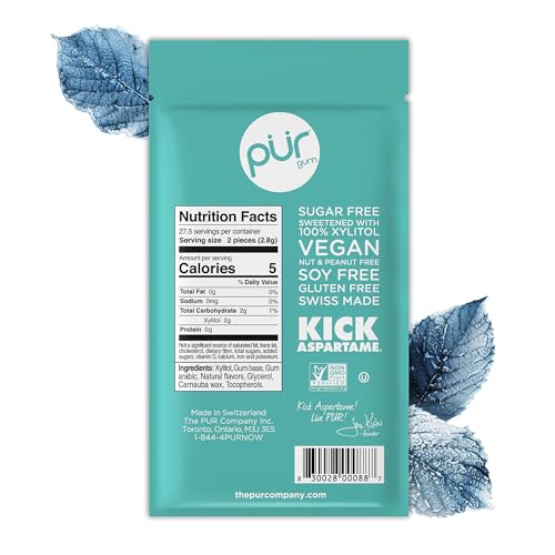 Image of PUR Gum | Aspartame Free Chewing Gum | 100% Xylitol | Natural Wintergreen Flavored Gum, 55 Pieces (Pack of 1)