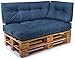 Produktbild Palettenkissen Set Palettensofa Palettenpolster Palettenauflagen Sofa Kissen Indoor Outdoor Gesteppt für 120 x 80 cm Europaletten ( Set 3: Sitzkissen + Rückenkissen + Seitenkissen - Marineblau )