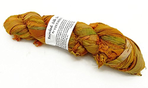 100G Recycled Sari Silk Ribbon Yarn, Jewelry Making Trim - Yellow Mix #TOP3