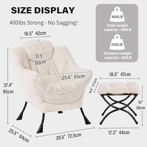 Image of Tiita Lazy Chair with Ottoman, Beige Modern Large Accent Chair, Comfy Leisure Sofa Armchair with Ottoman, Reading Chair with Footrest for Bedroom, Living Room, Dorm Rooms, Plush Beige
