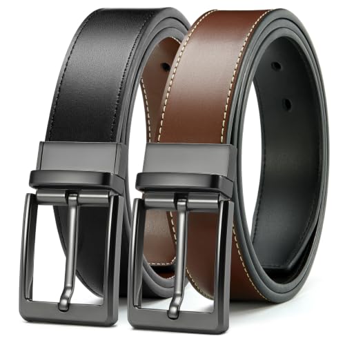 Image of CHAOREN Mens Belt Leather 1 Piece, Reversible Belt for Men 1 3/8" for Jeans