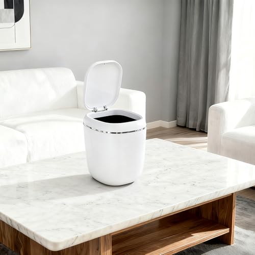 Moling Weiß Tischmülleimer Klein mit Deckel 2.3L,Mini Tischabfalleimer,Papierkorb für Schlafzimmer,Bad,Büro,Kosmetikeimer,Aschenbecher,Katzenstreu