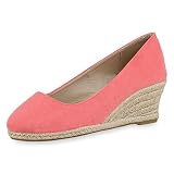  SCARPE VITA Damen Pumps Keilpumps Bast Schuhe Keilabsatz Sommerschuhe Velourleder-Optik Absatzschuhe 184014 Coral 37