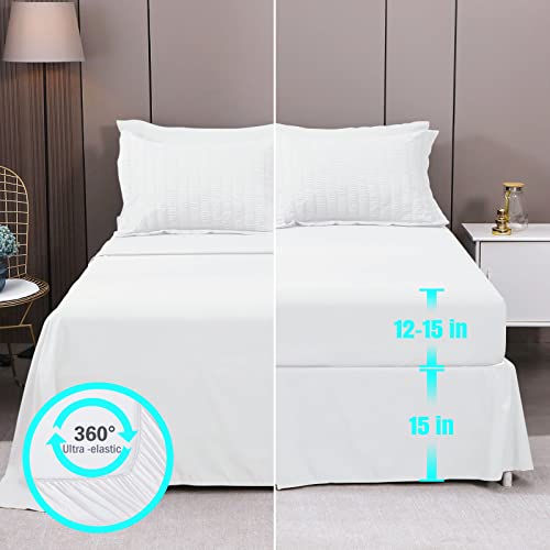 Hymokege White Queen Comforter Set Seersucker 8 Pieces, All Season Luxury Bed In A Bag For Bedroom, Bedding Set With Comforters, Sheets & Skirt, Pillowcases & Shams #TOP3