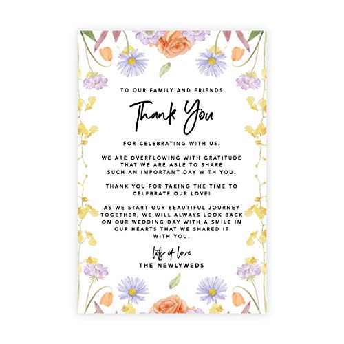 Andaz Press Classic Spring Florals Wedding Thank You Place Setting Cards for Table Reception, Dinner Plates, Wedding Favor Decoration Seating Settings for Guests, Family, Friends, 56-Pack, 4 x 6-Inch