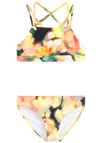 Kanu Surf Girls' Aria Beach Sport UPF 50+ Mini Tankini Two Piece Swimsuit, Tropical Reef Black/Yellow, 16